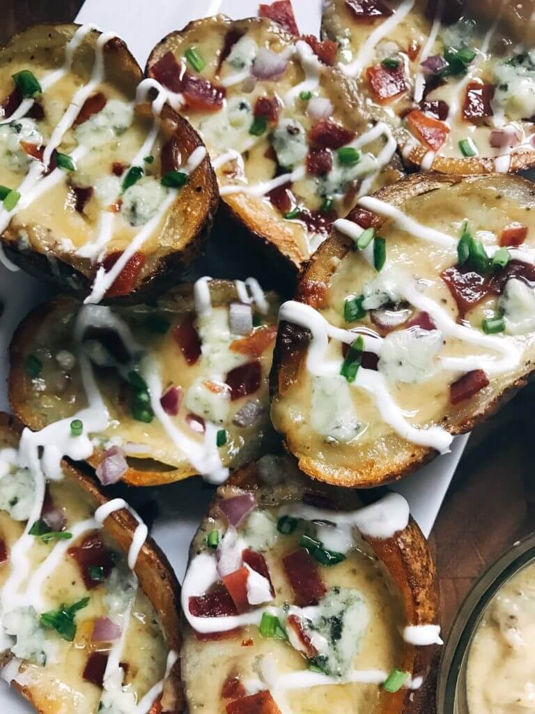 BACON AND BOURBON BLUE CHEESE POTATO SKINS