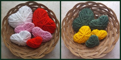 Bowls of yarn hearts