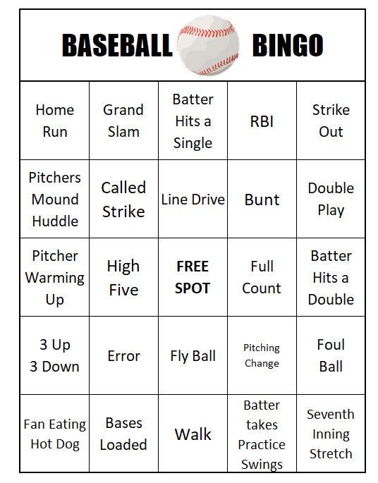 Baseball BINGO card