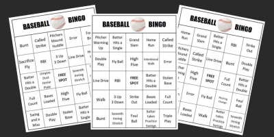 Baseball Bingo Cards
