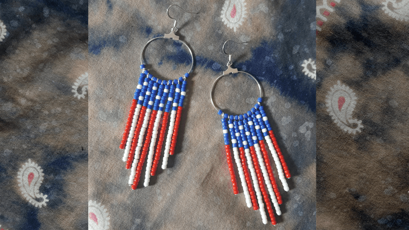 Red, White and Blue American Flag Beaded Earrings